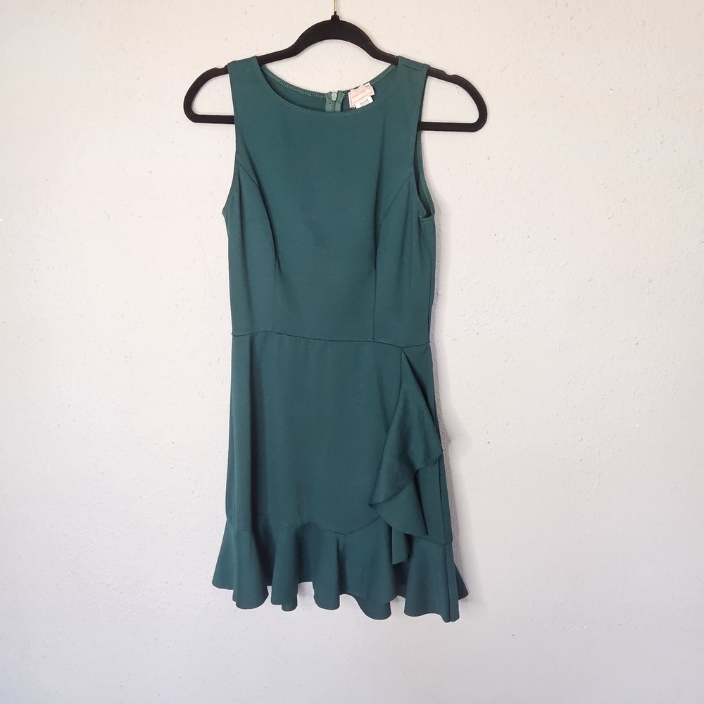 Love Ady‎ Womens Forest Green Sleeveless Ruffle Fit Flare Dress Medium Office